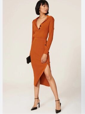 Self-Portrait Cinnamon Ribbed Midi Dress